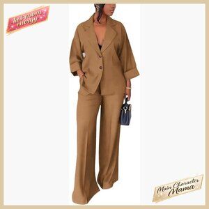 Oversized Blazer Pants Suit Set Chic Business Casual Wide Leg Two Piece